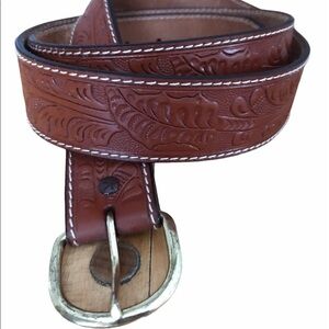 Unisex Tooled Leather Belt Western Style Brown Size 48